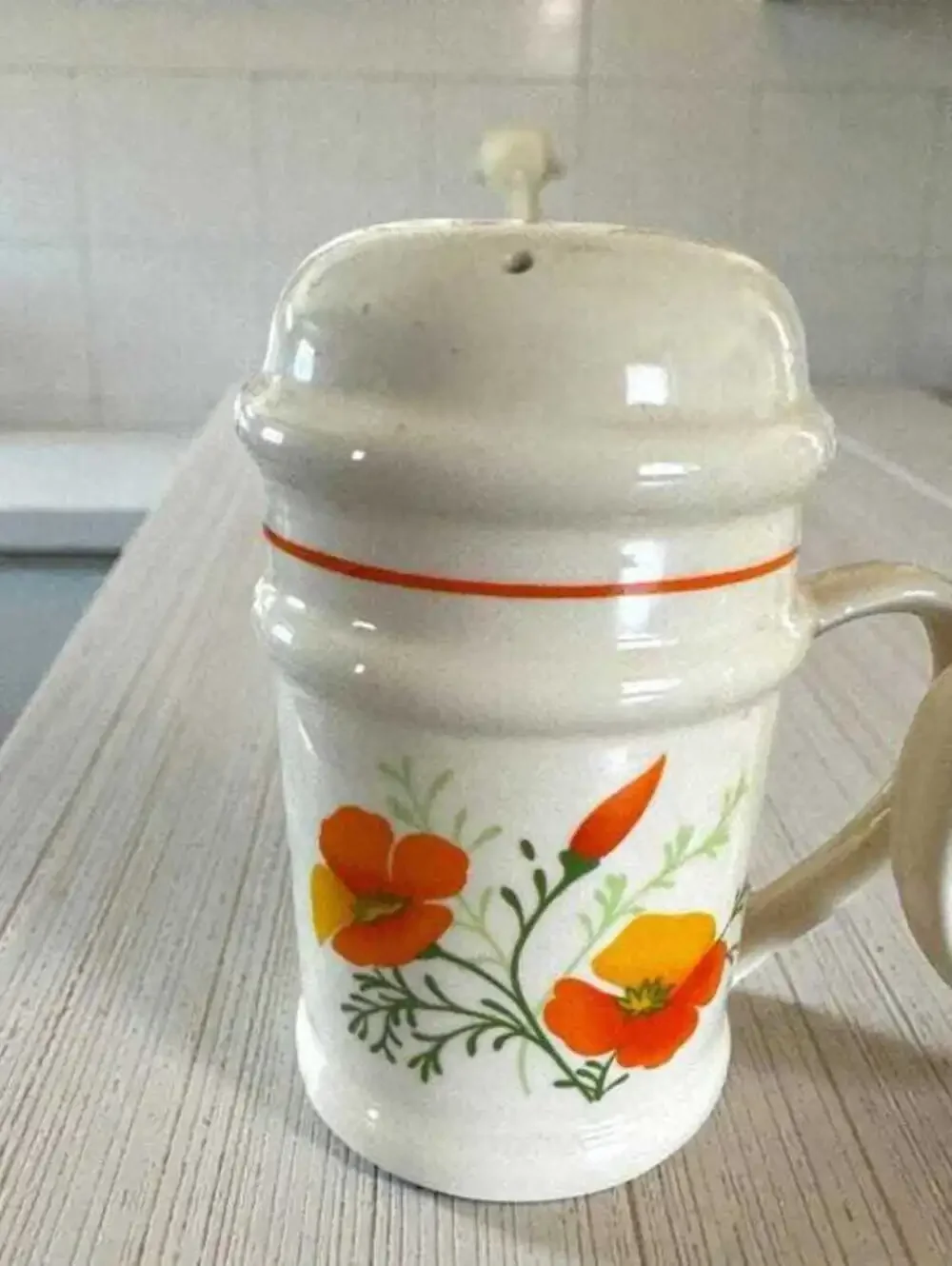 Salt & Pepper Shakers: Vintage California Poppy Stoneware (1970s Boho Style)